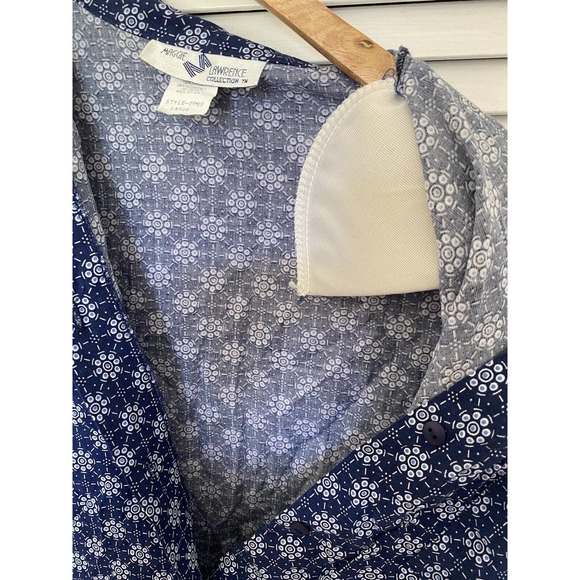 American Vtg Maggie Lawrence Blue Patterned Short Sleeve Button Up Shoulder Pads - Picture 6 of 6